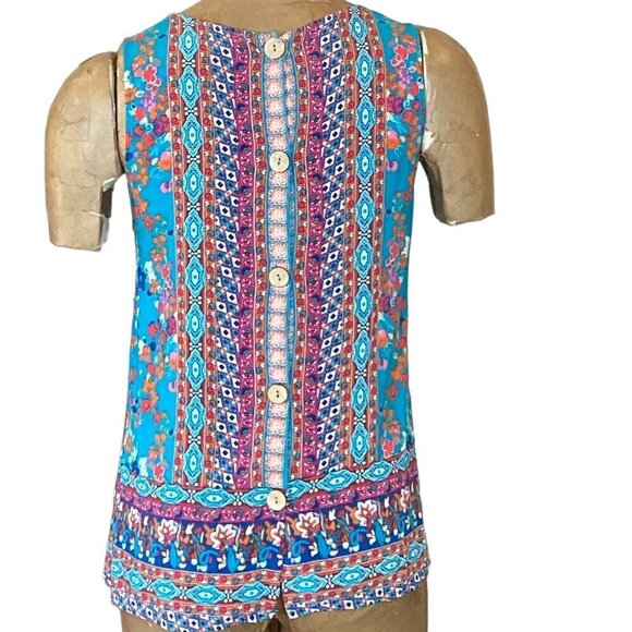 Cynthia Rowley Sleeveless Rayon Colorful Print Tank Top Button Back S #35L - Picture 2 of 9